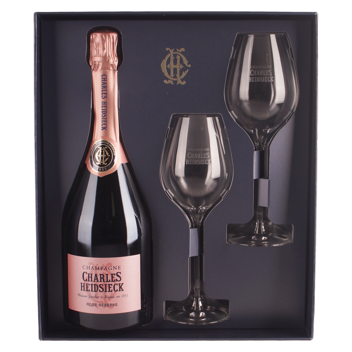 Charles Heidsieck Champagne Rosé Réserve Brut in geschenkdoos met 2 wijnglazen