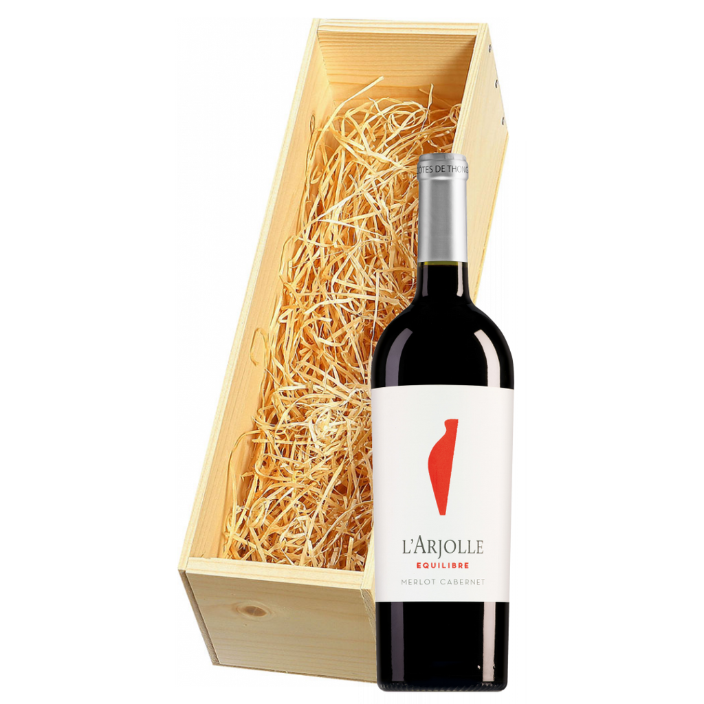 Wijnkist met Domaine de l'Arjolle Cotes de Thongue Equilibre Merlot-Cabernet Sauvignon