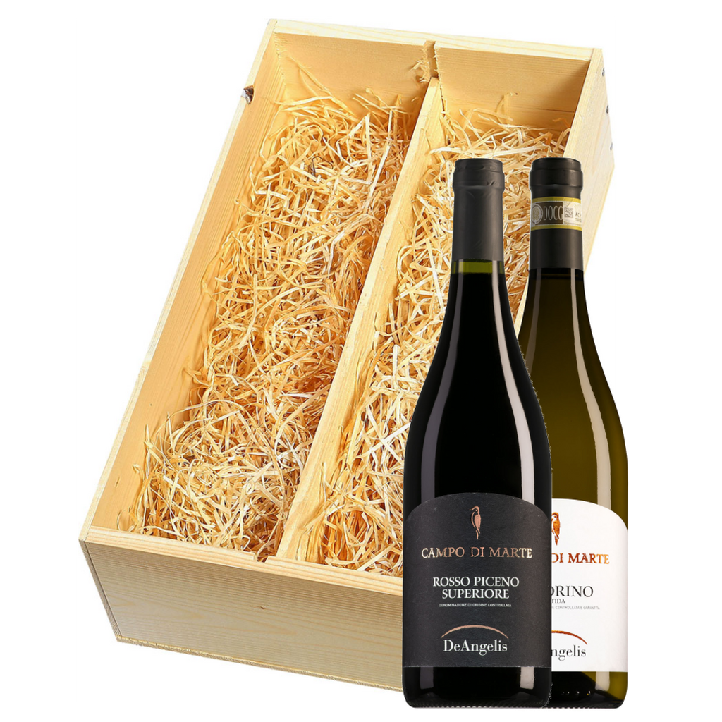 Wijnkist met Tenuta de Angelis Rosso Piceno Superiore en Pecorino