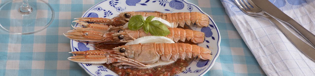 Langoustines met mozzarella en gazpacho