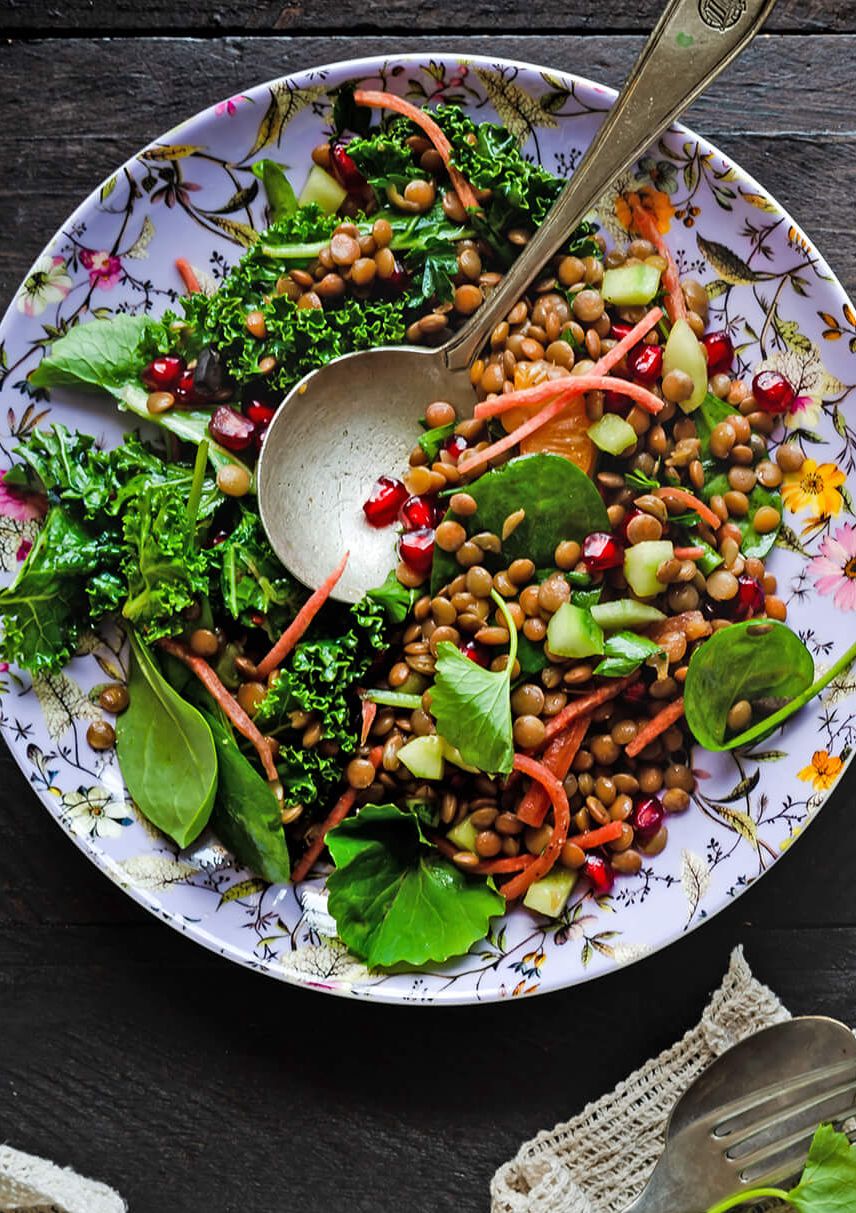 Linzensalade met sjalot, radijs en croutons