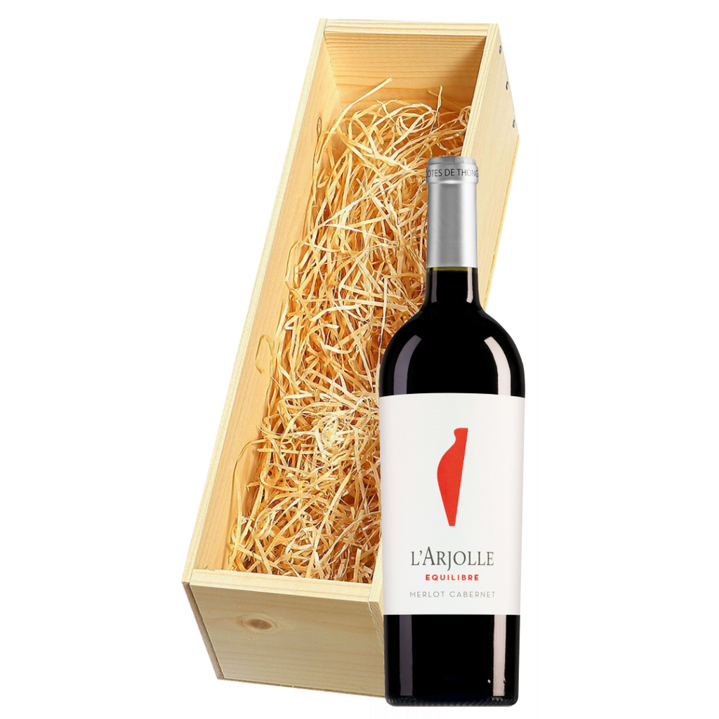 Wijnkist met Domaine de l'Arjolle Cotes de Thongue Equilibre Merlot-Cabernet Sauvignon