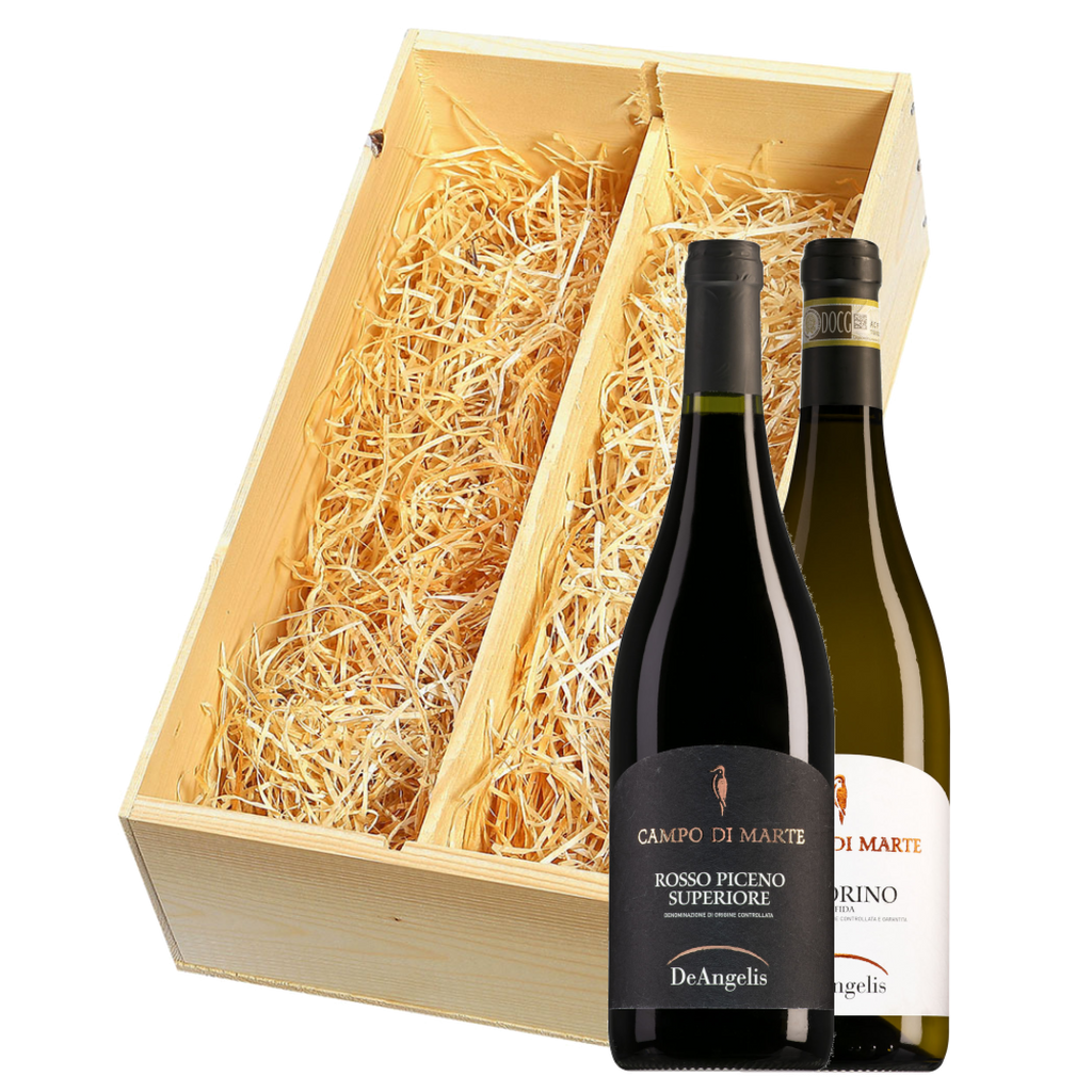 Wijnkist met Tenuta de Angelis Rosso Piceno Superiore en Pecorino